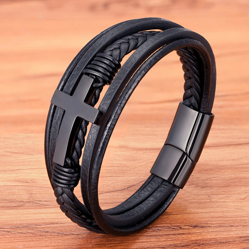 Pulseira de Couro XQNI "Cross"