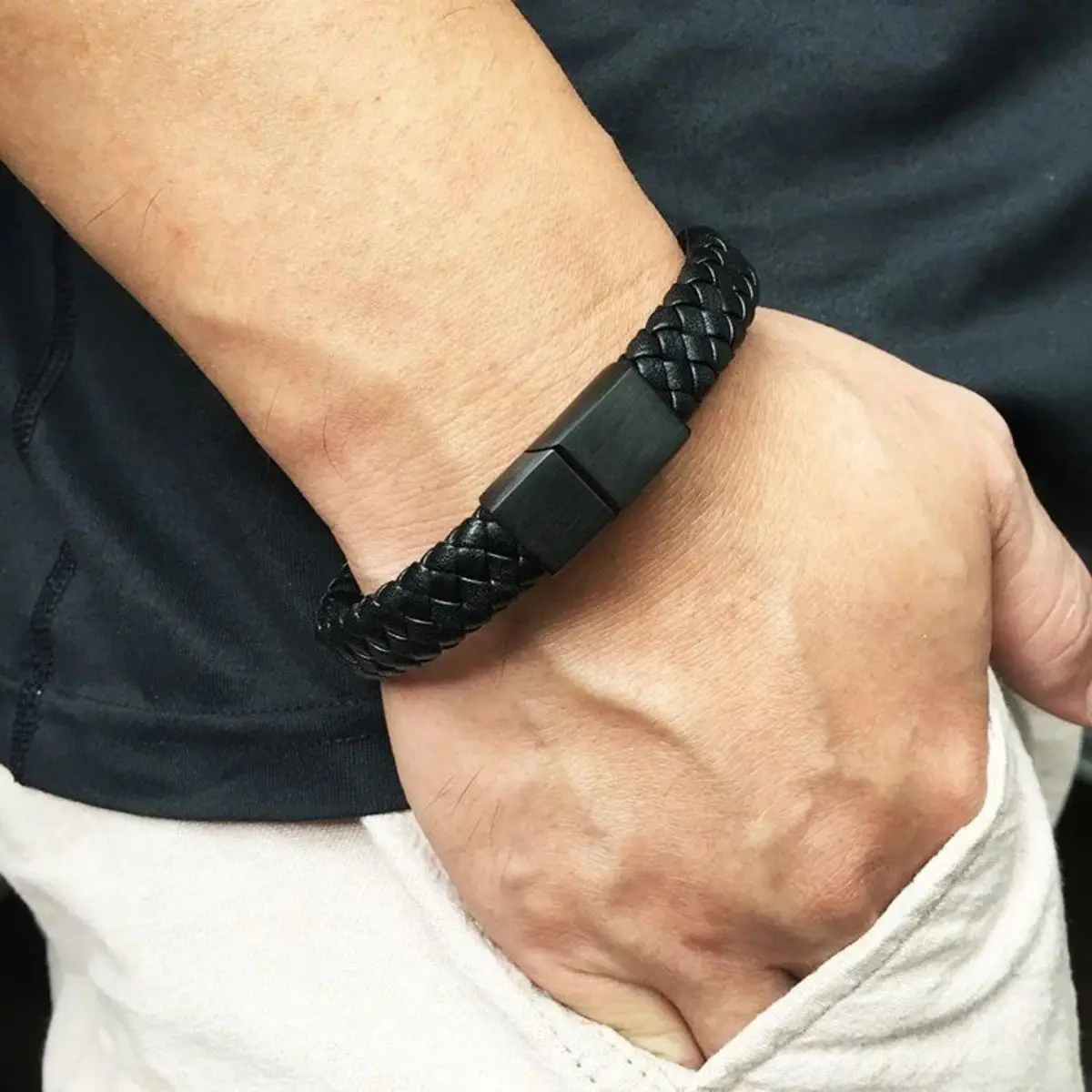 Pulseira de Couro Masculina "Simple" - Imagem 2