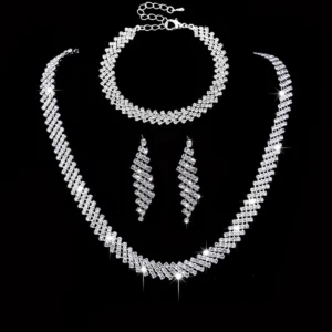 Colar, Brincos e Pulseira de Luxo com Cristais