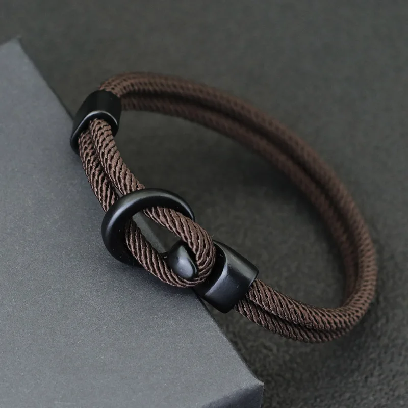 Pulseira Masculina de Corda Trançada com Fecho de Gancho em Liga de Zinco