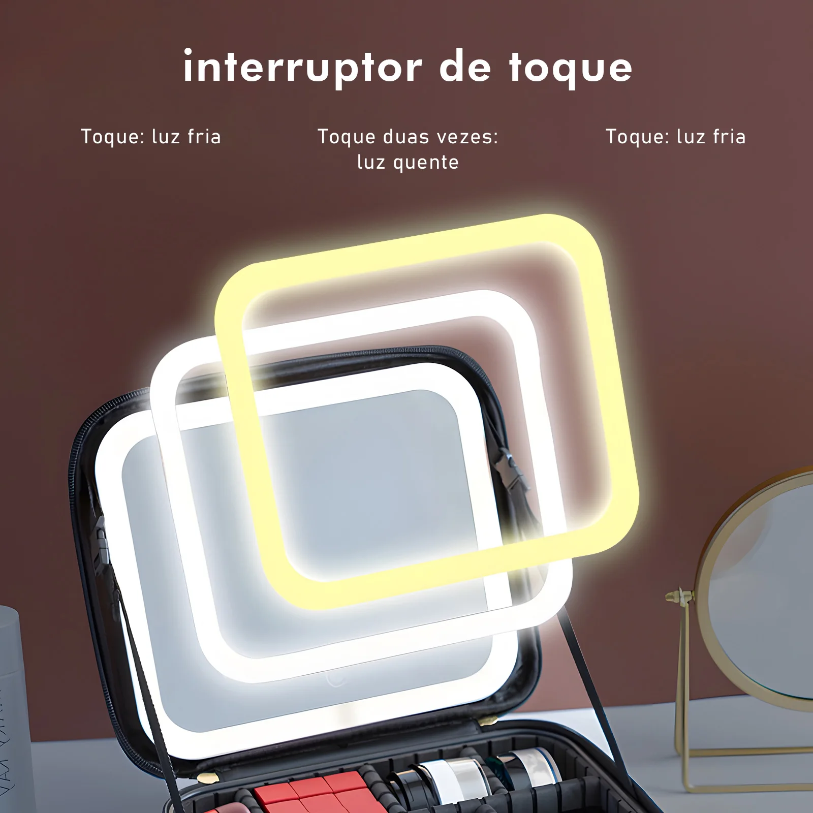 Porta Maquiagem com Espelho e Luz Led - Imagem 5