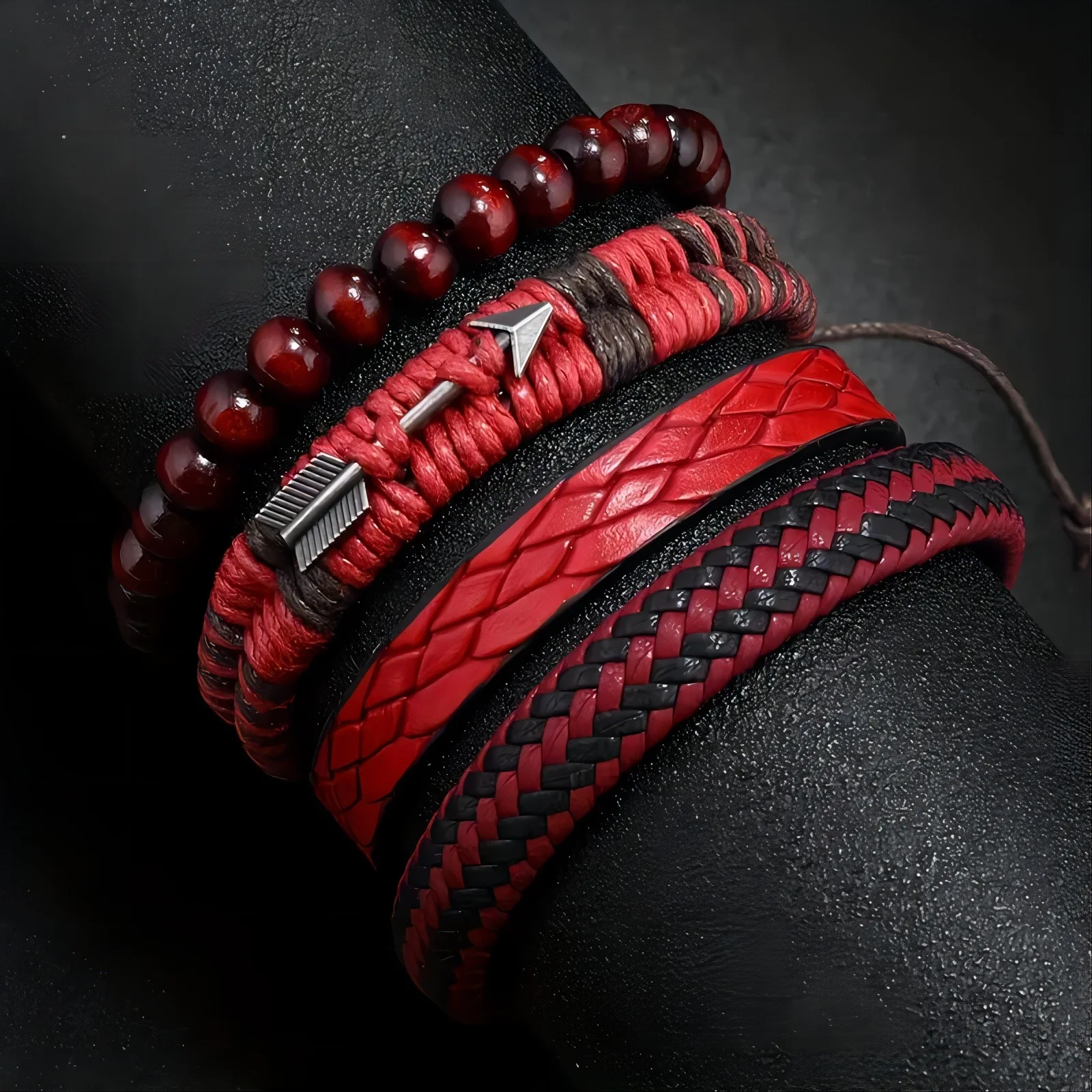 Pulseira de Couro Masculina Estilo Vintage "RED"  - Imagem 3