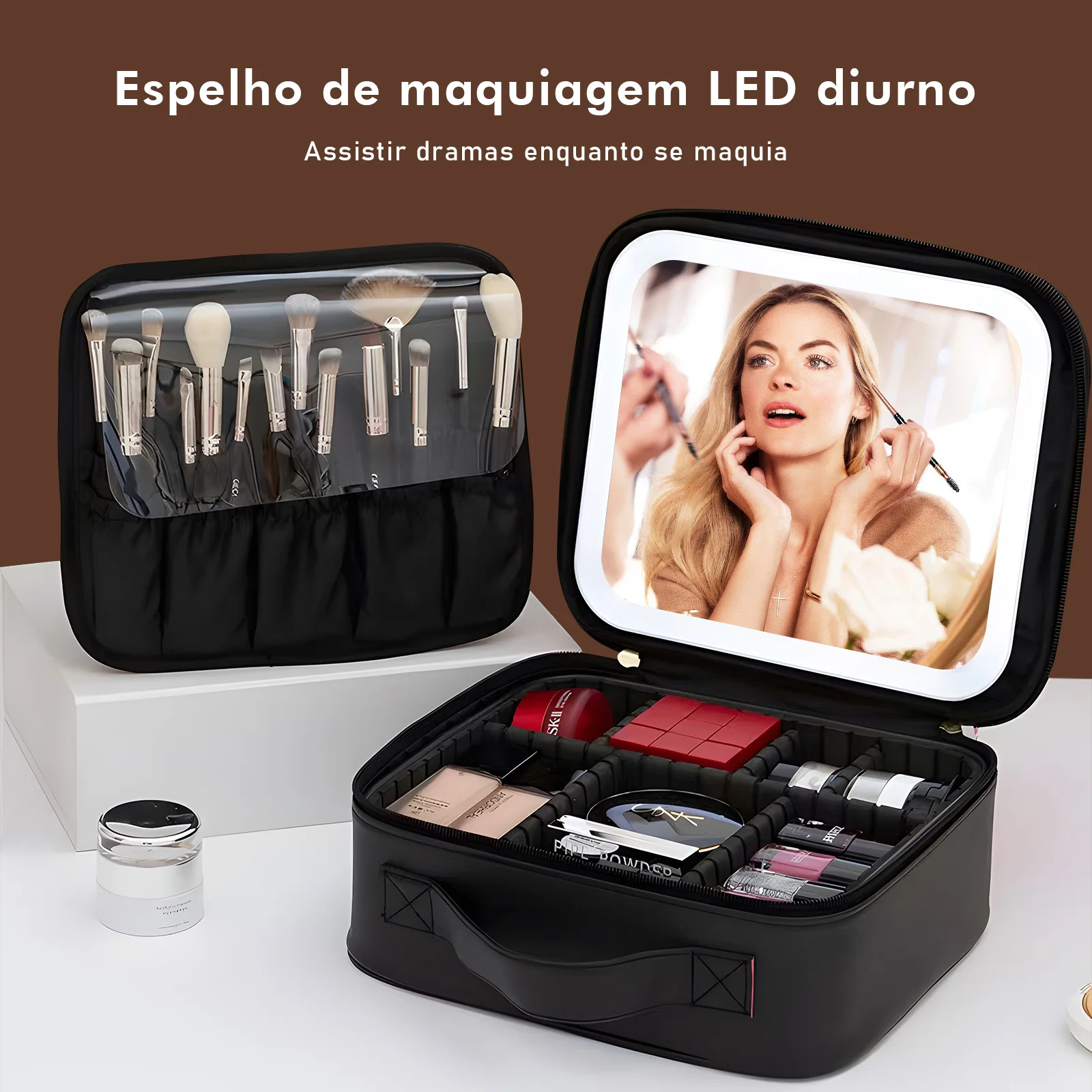 Porta Maquiagem com Espelho e Luz Led - Imagem 2
