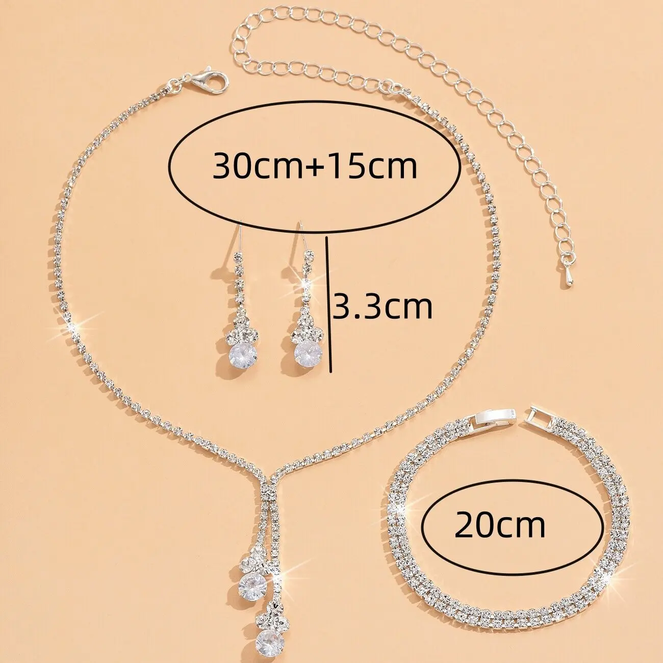 Conjunto de Jóias; Colar, Brincos e Pulseira de Luxo com Cristais - Imagem 5