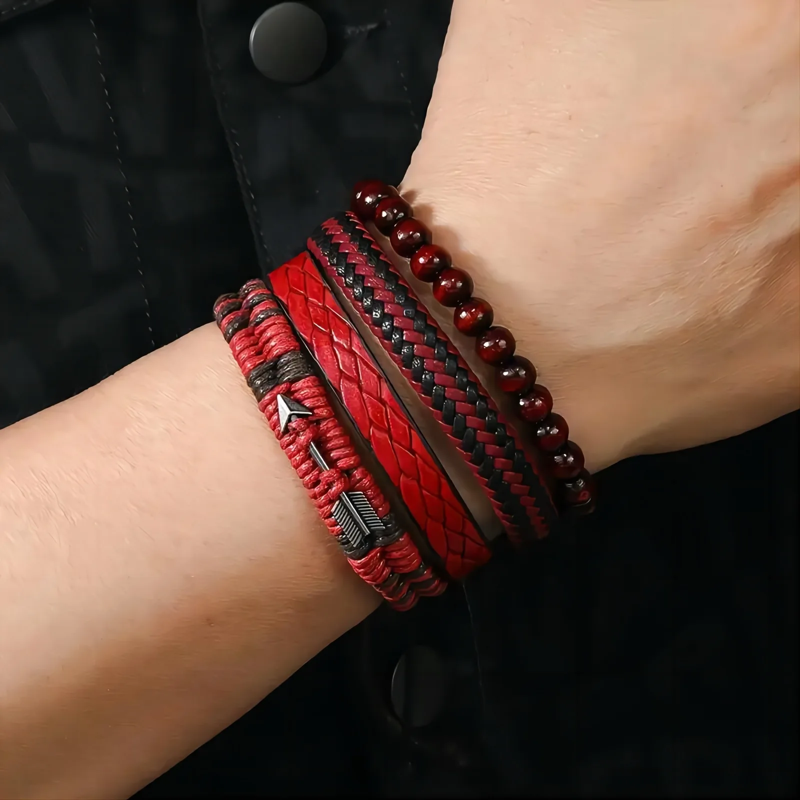 Pulseira de Couro Masculina Estilo Vintage "RED"  - Imagem 2