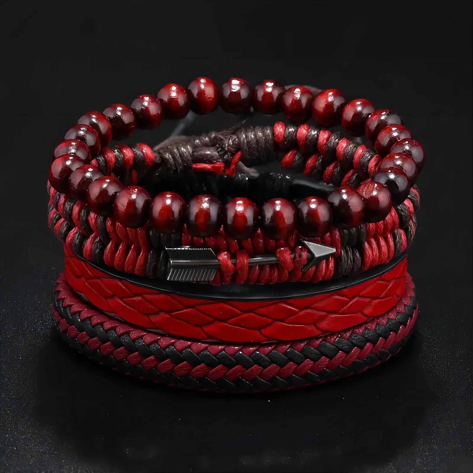 Pulseira de Couro Masculina Estilo Vintage "RED" 