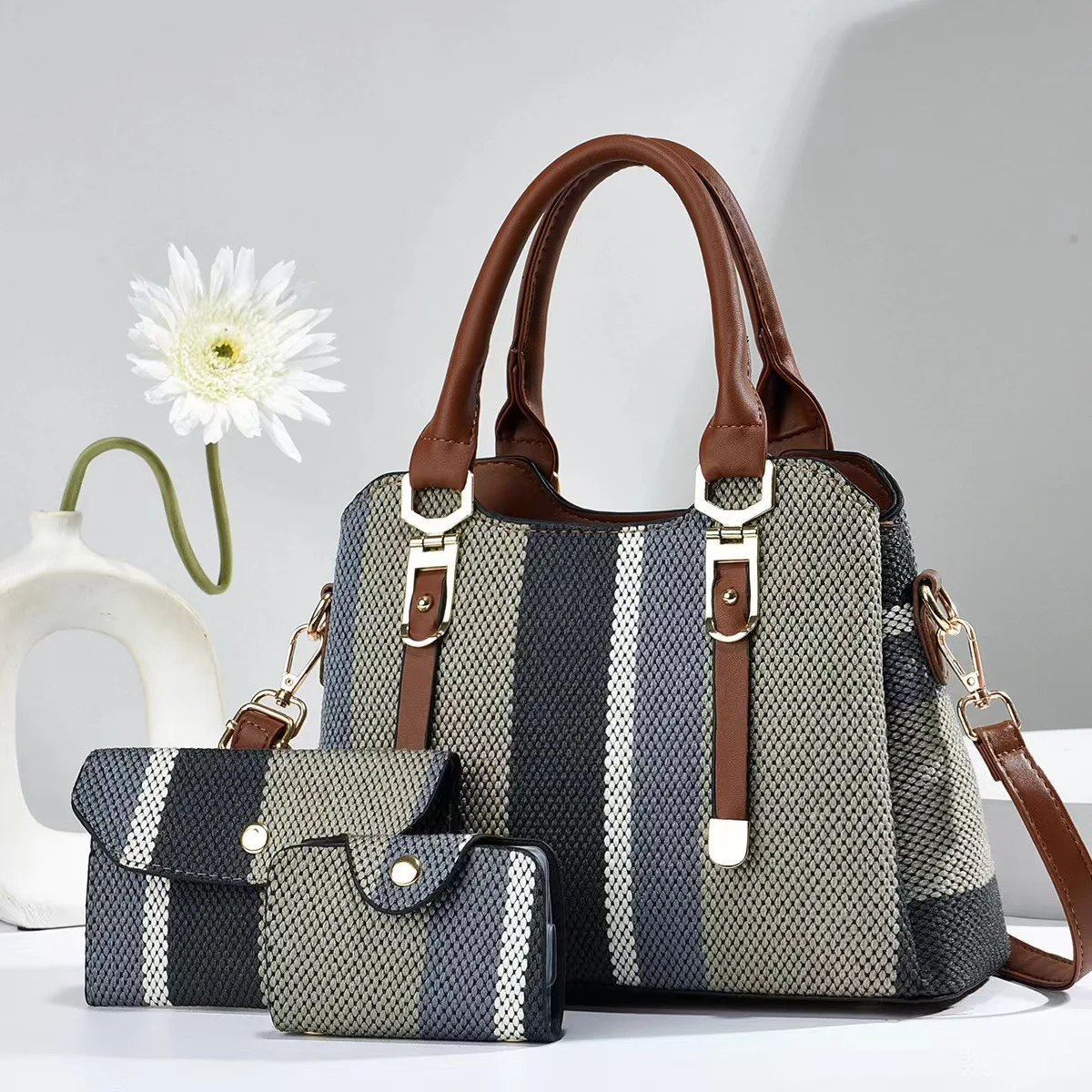 Bolsa em Conjunto de 3 em 1 Listrada - Imagem 12