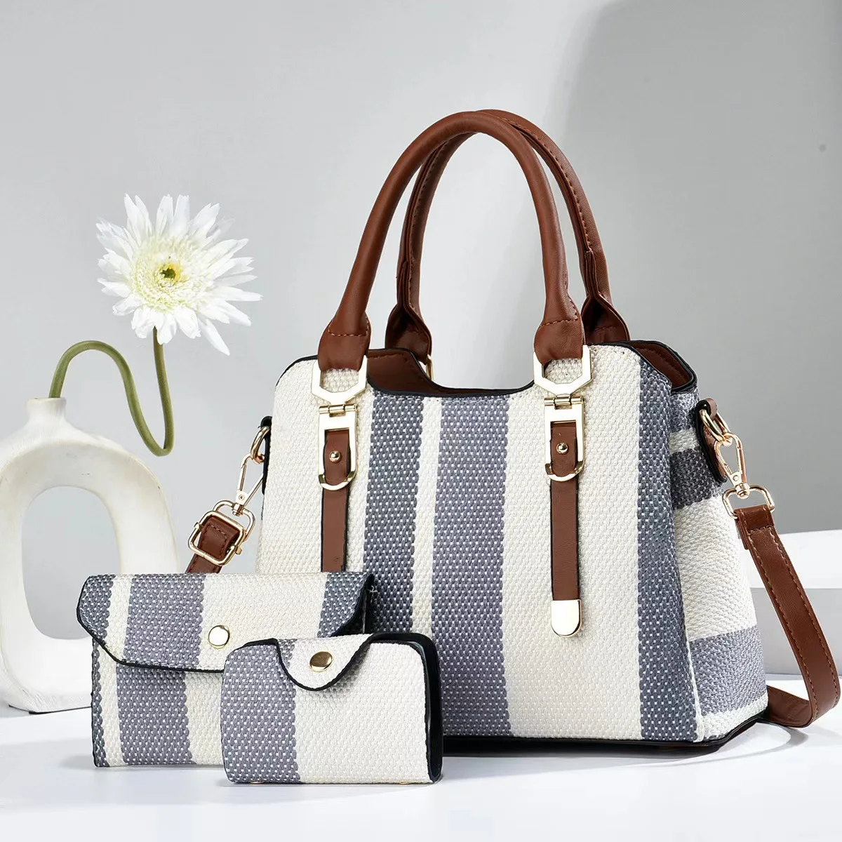 Bolsa em Conjunto de 3 em 1 Listrada - Imagem 9